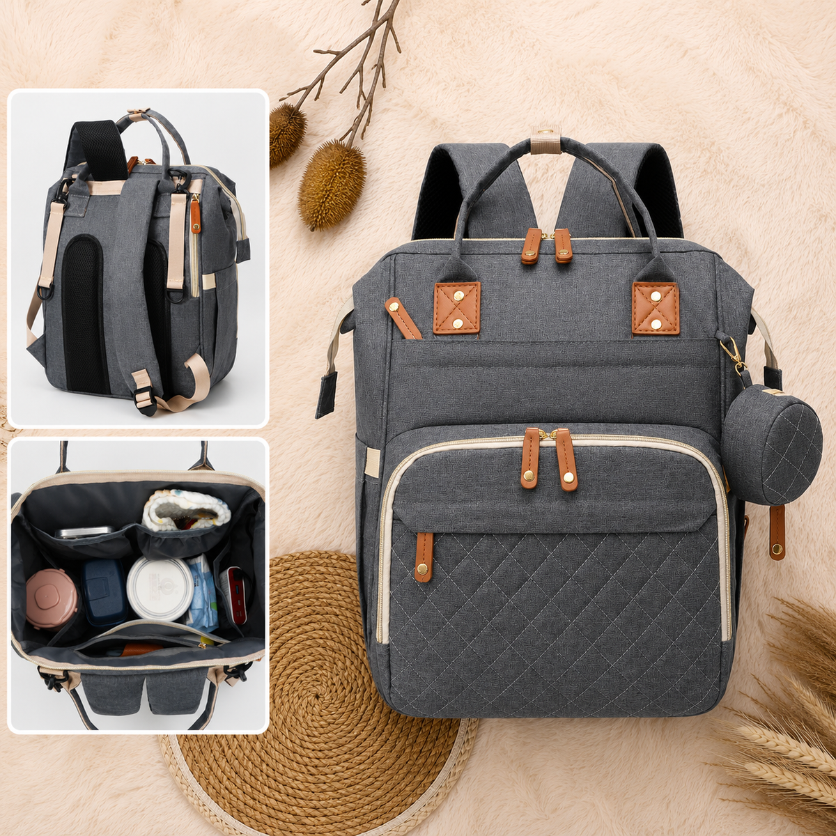 Mochila pañalera con monedero