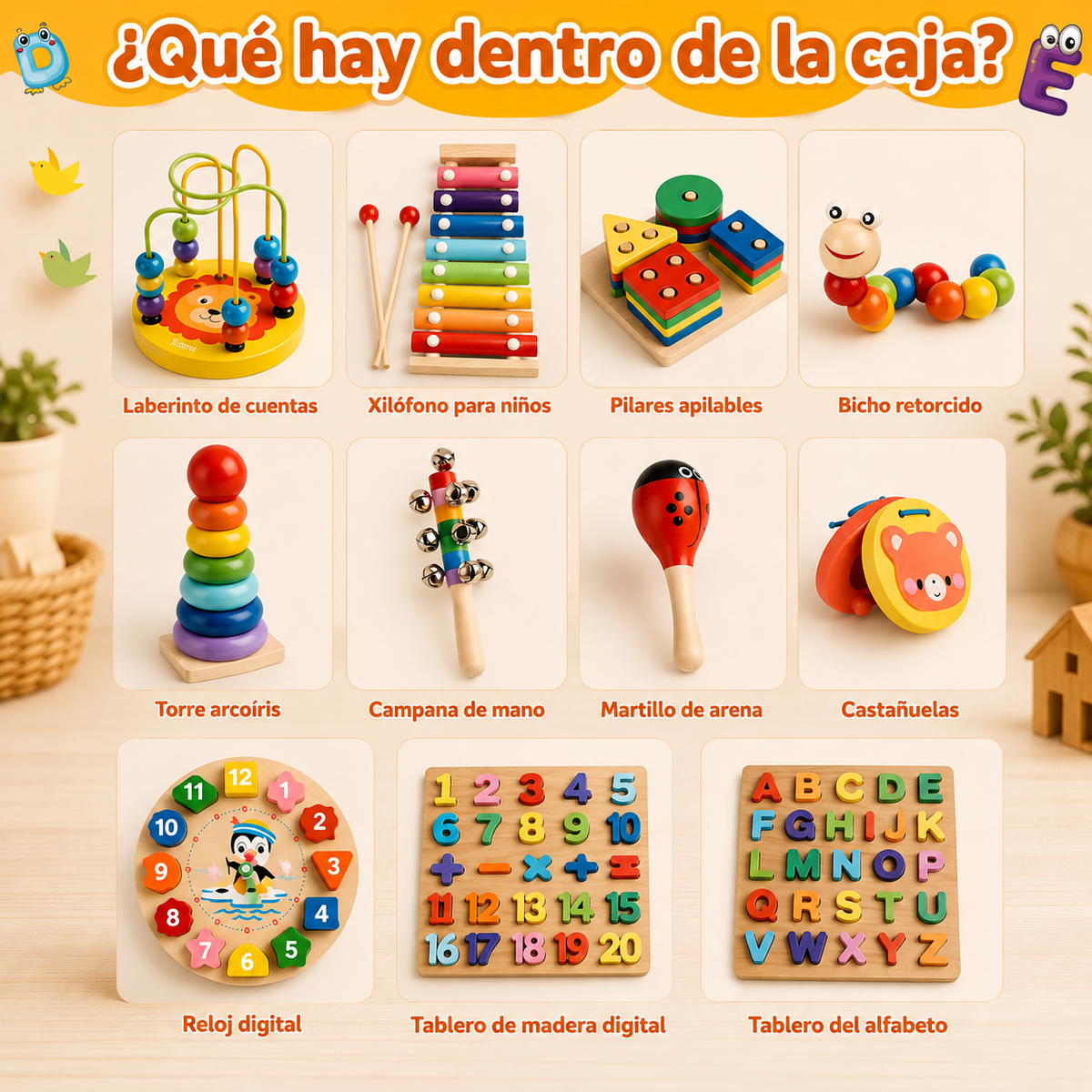 Kit 11 Juguetes Didácticos De Madera Para Niños
Montessori Multicolor