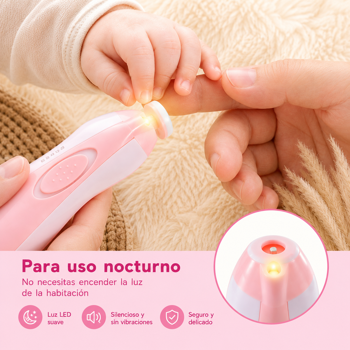 Lima de Uñas Eléctrica para Bebé - Kit con Luz LED