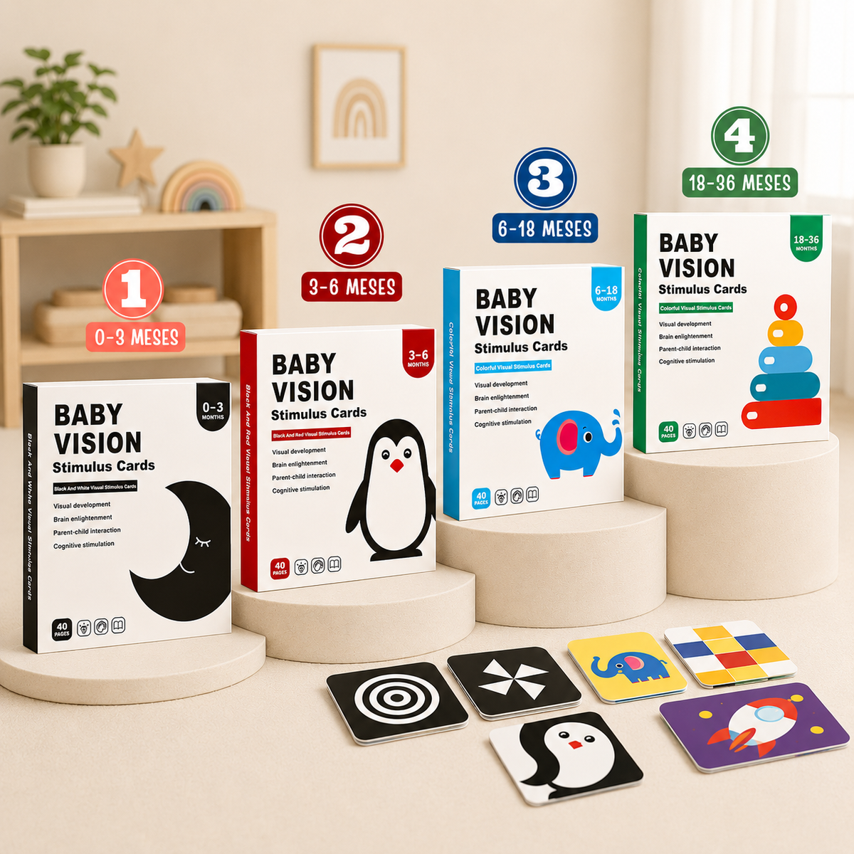 Kit Tarjetas Estimulación Visual Bebés Desarrollo O A 36 Meses